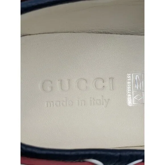 Gucci Men's Riverside Moccasin Calfskin GG Boat Shoes Blue/Off White 745968 UK9 - Picture 9 of 12